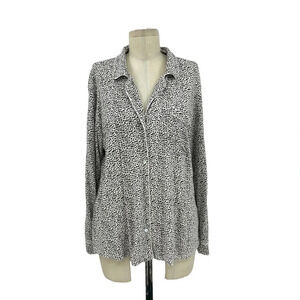 Eberjey Gisele Long Sleeve Pajama Top Ivory Brown‎ Spotted Print Size Medium